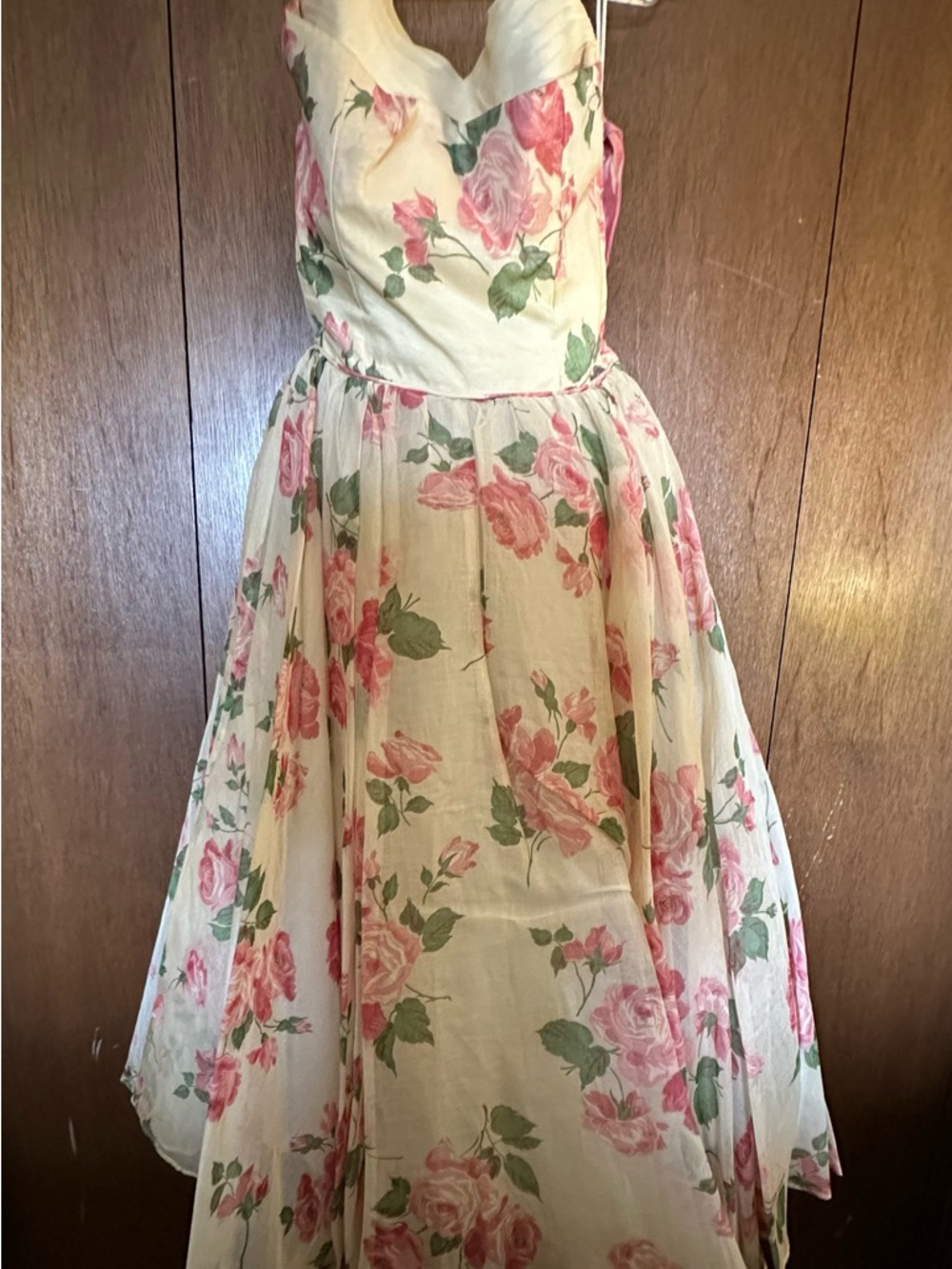 Vintage Floral Pink and Cream Party Dress